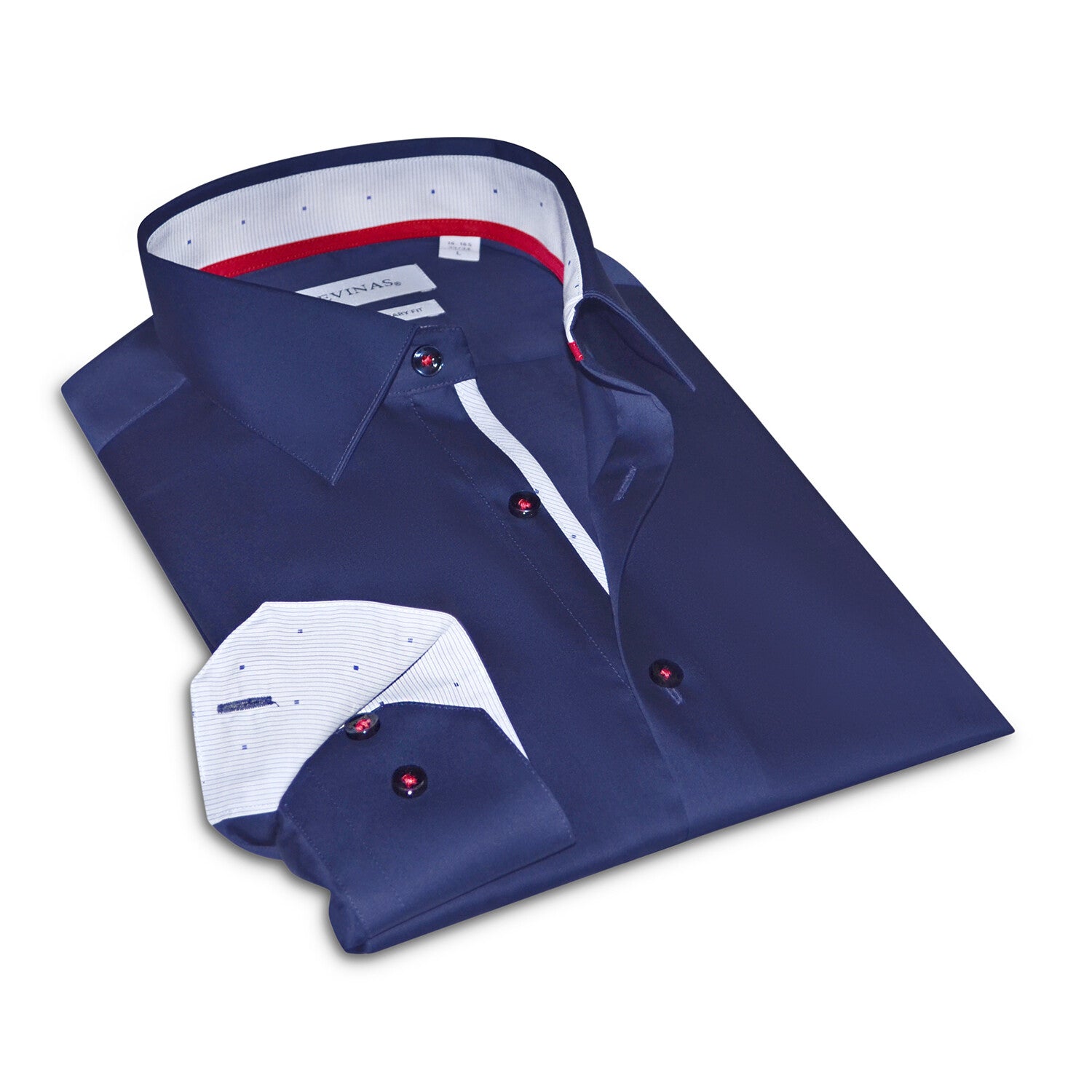 Contrast Collar & Cuff Button Up // Navy + Striped Light Blue Trim