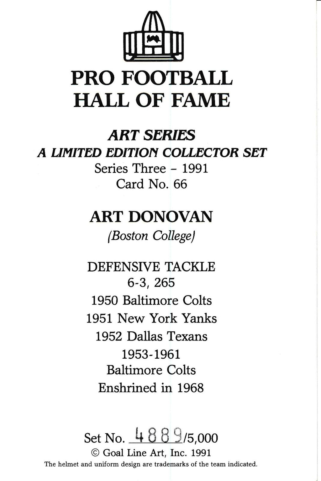 Art Donovan HOF Colts Signed/Autographed Goal Line Art GLAC Postcard 163842