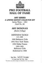 Art Donovan HOF Colts Signed/Autographed Goal Line Art GLAC Postcard 163842
