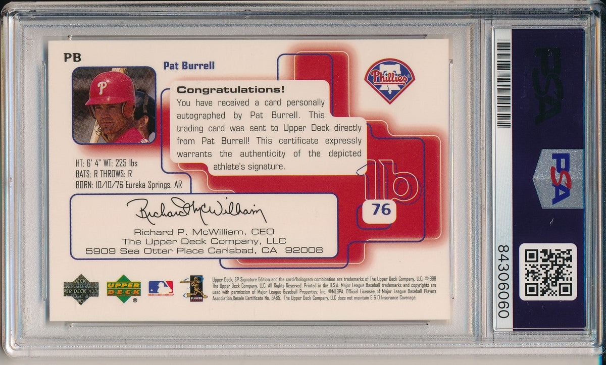 Pat Burrell Phillies Signed 1999 SP Signature Edition Card #PB PSA/DNA 158717