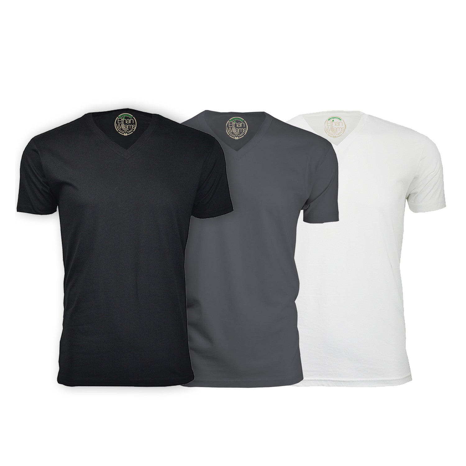 Semi-Fitted V Neck T-Shirt // Black + Heavy Metal + White // Pack of 3