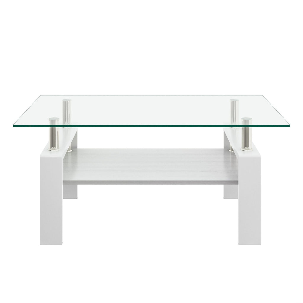 Modern Rectangular Coffee Table With Tempered Transparent