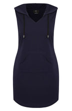 City Chic Navy Sleeveless Stretch Cotton Hoodie Dress
