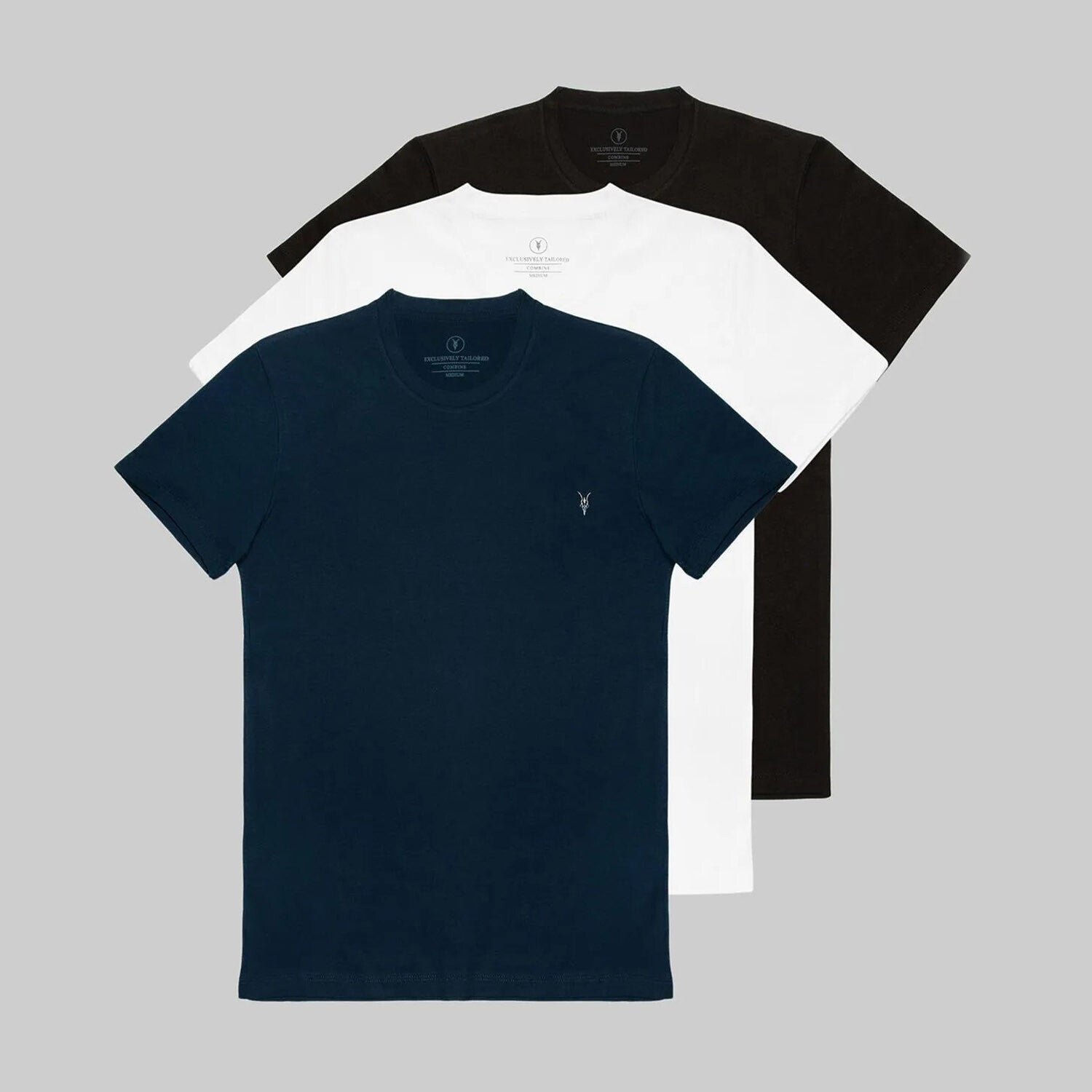 Set of 3 // Crewneck Regular Fit T-Shirts // Black + White + Navy