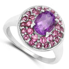 2.48 Carat Genuine Amethyst and Rhodolite .925 Sterling Silver Ring