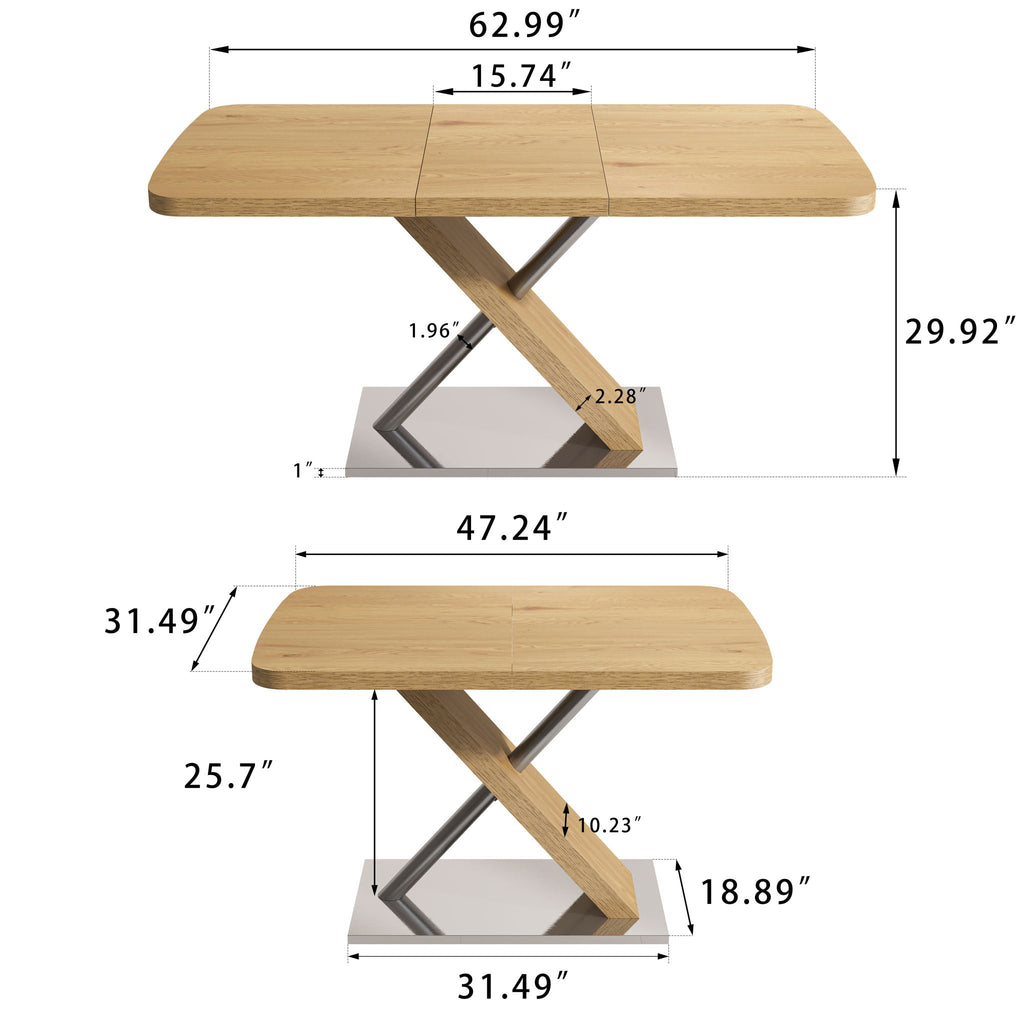 Retractable Square Dining Table, Seating 4 - 6 People - Natural