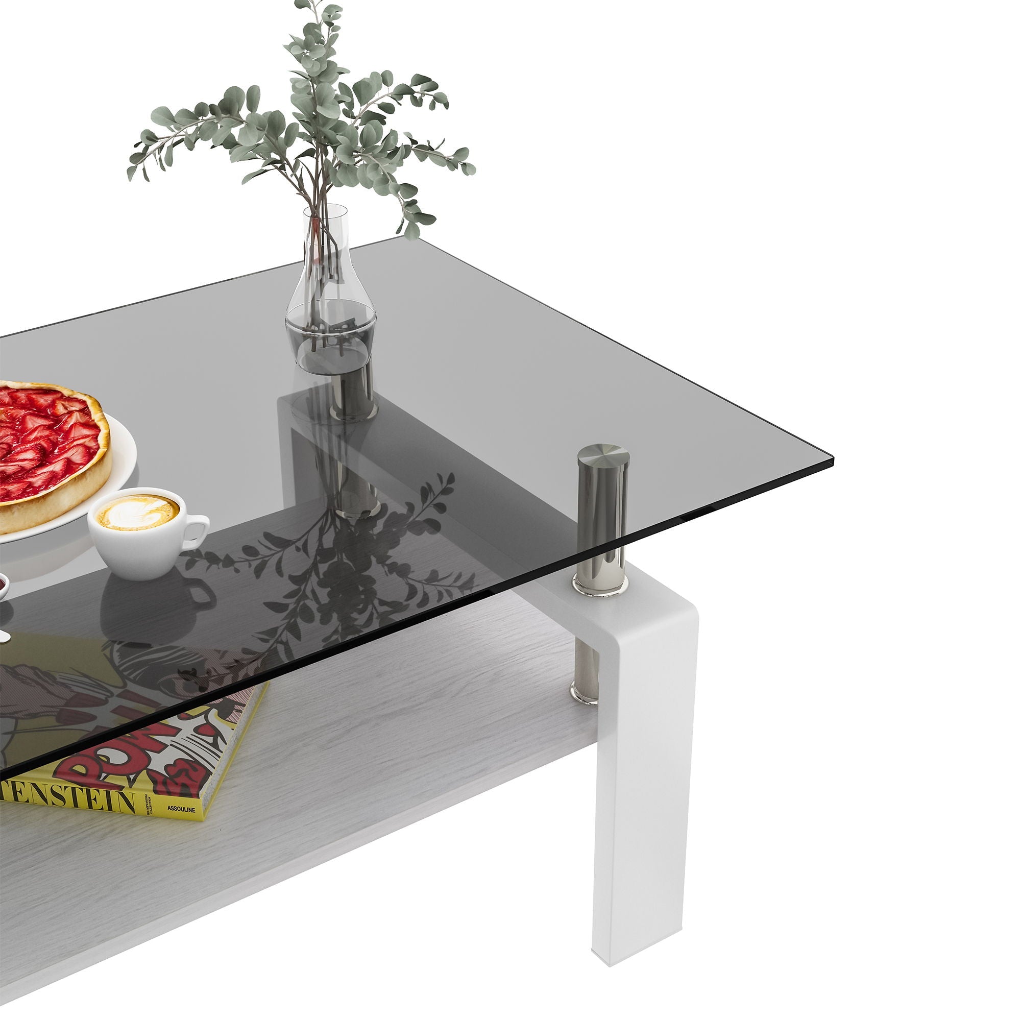 Modern Rectangular Coffee Table With Tempered Transparent
