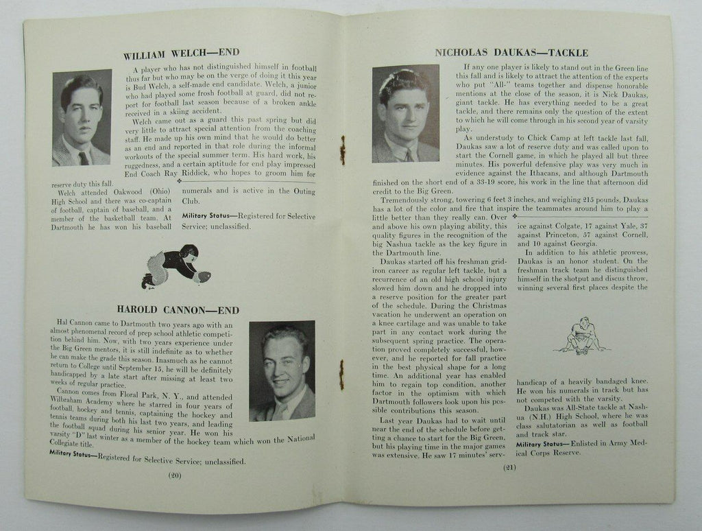 Vintage 1942 Dartmouth Football Media Press Guide in Excellent Condition 167587
