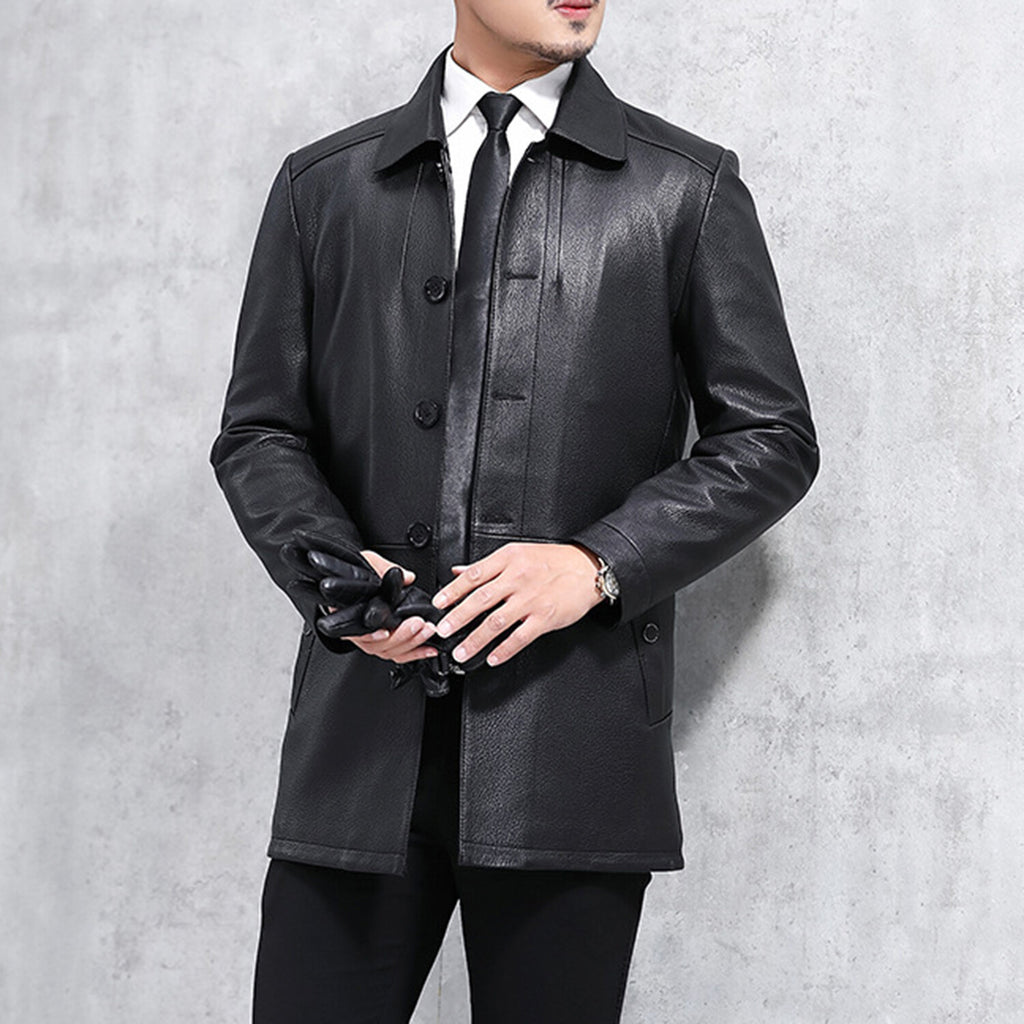Button Up Leather Coat // Black