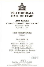 Ted Hendricks HOF Autographed/Inscribed Goal Line Art GLAC Postcard Raiders JSA