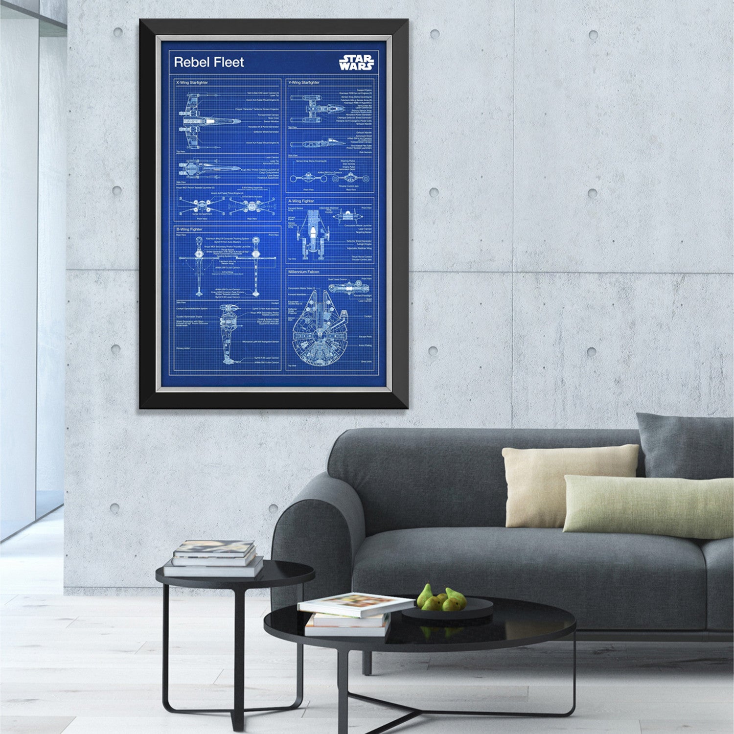 Rebel Fleet & Millennium Falcon Blueprints // Star Wars // Framed Canvas