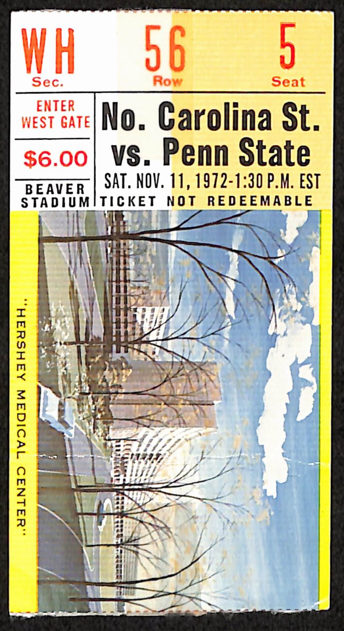 November 11, 1972 NC State vs. Penn State College Football  Ticket Stub 189878