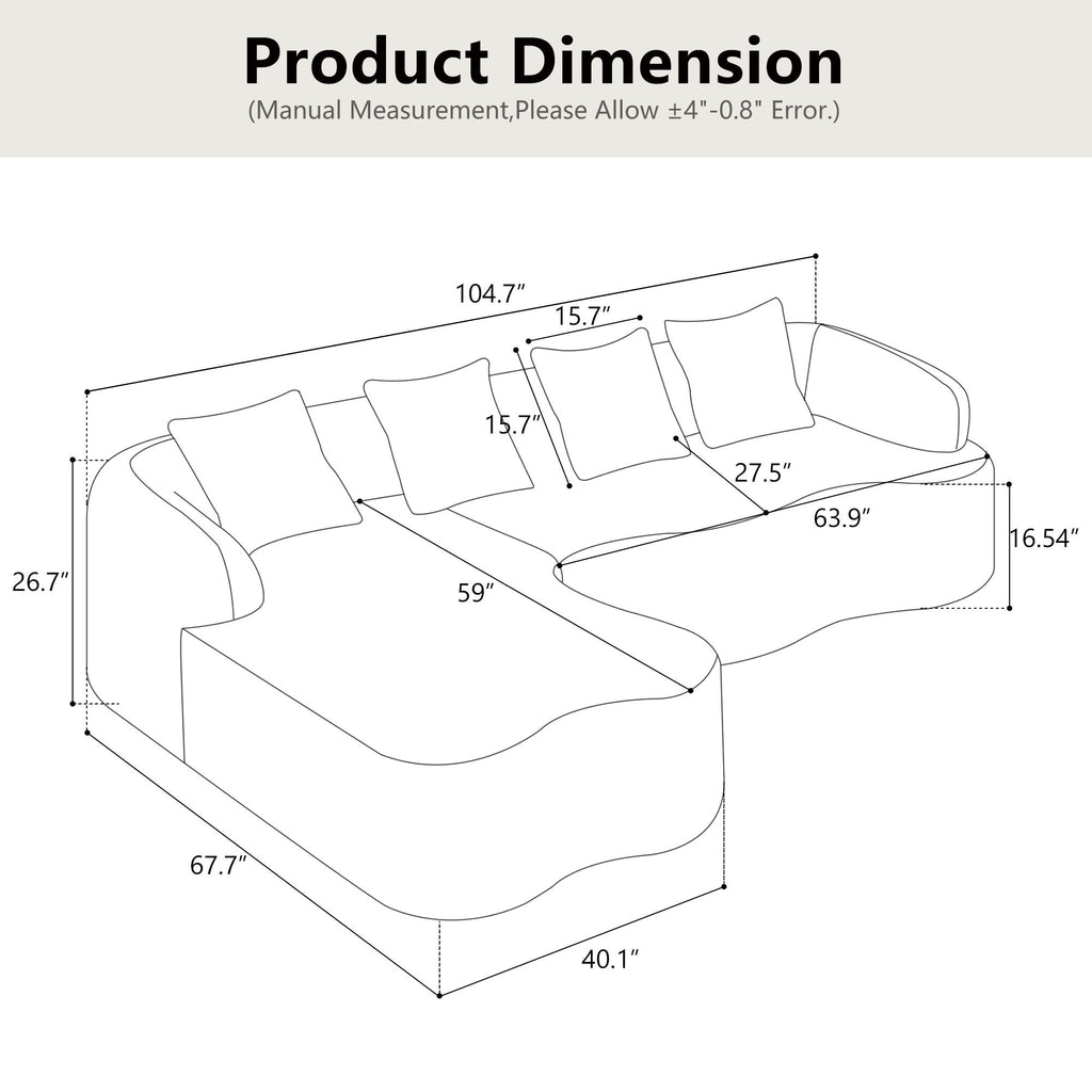 Modular L-Shape Sectional Sofa With Curved Chaise