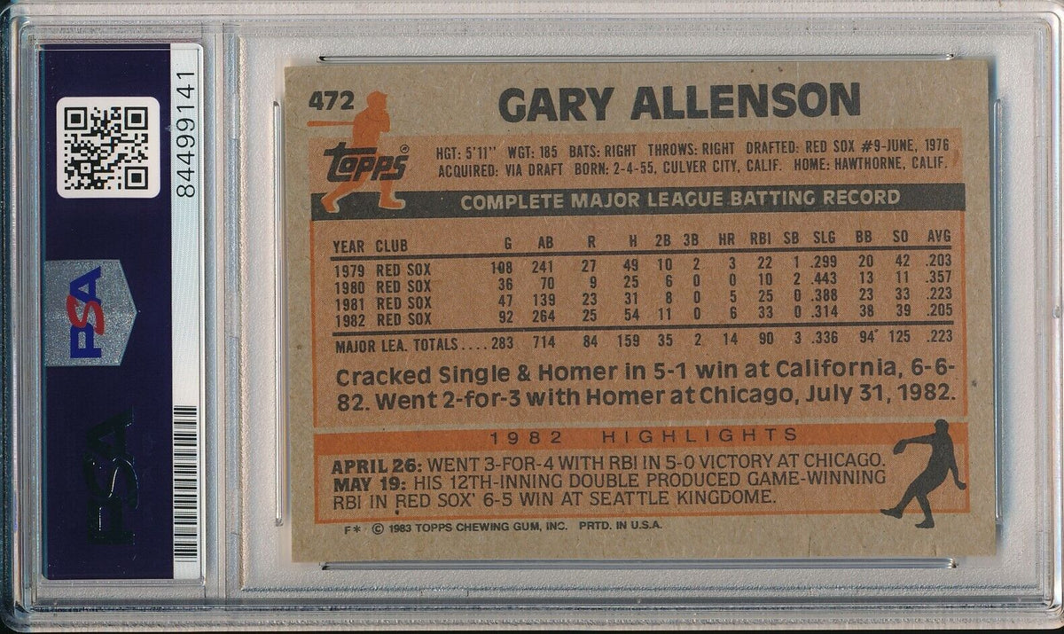 Gary Allenson Boston Red Sox Signed 1983 TOPPS Card #472 PSA/DNA 166122