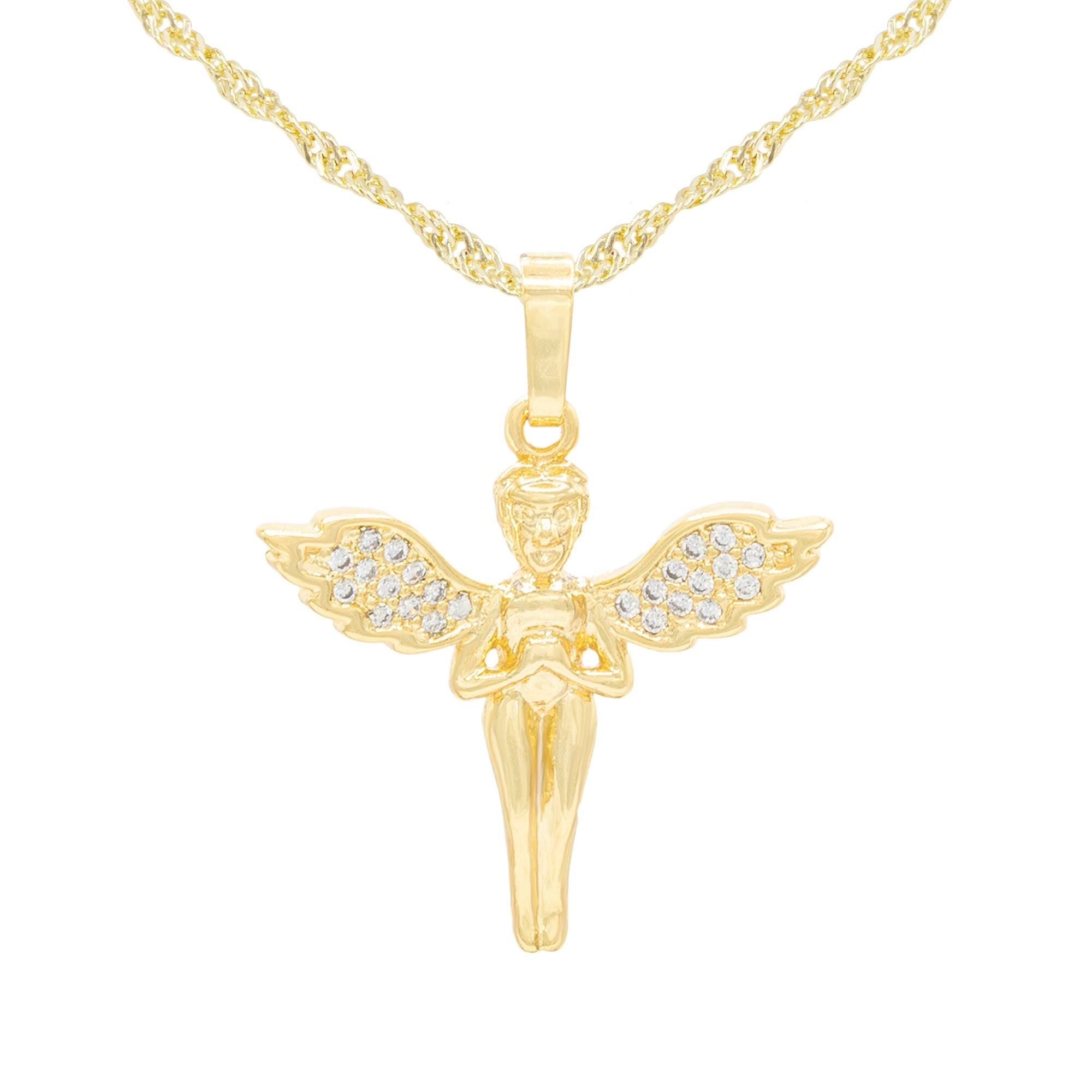 Cubic Zirconia Angel Pendant 14K Gold Filled Necklace Set