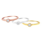 Tri-Color 14K Gold Plated .925 Sterling Silver 1/6 Cttw Round Miracle-Set Diamond Stacking Promise Ring Set (J-K Color, I1-I2 Clarity) - Size 7