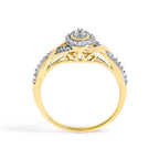 10K Yellow Gold 1/10 Cttw Diamond Swirl and Halo Promise Ring (I-J Color, I3 Clarity) - Size 7