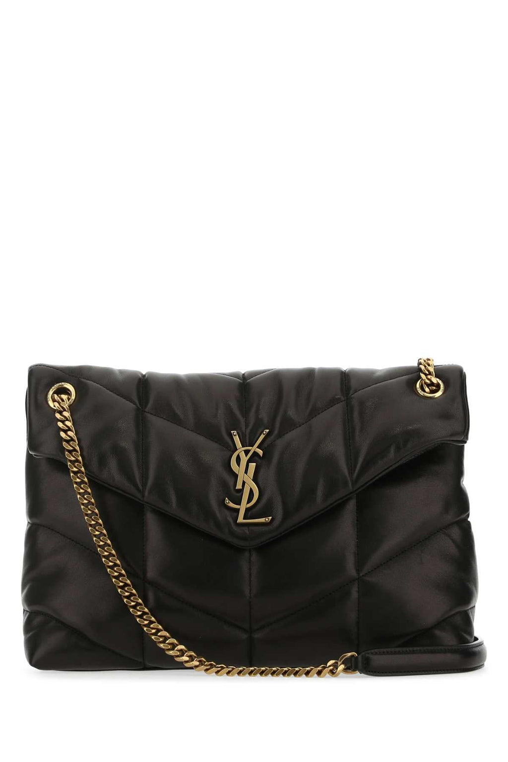 Saint Laurent Women Black Nappa Leather Medium Loulou Shoulder Bag