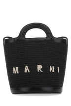 Marni Women Black Leather And Raffia Tropicalia Bucket Bag
