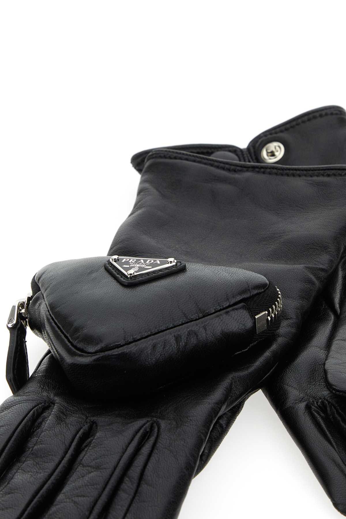 Prada Women Black Leather Gloves