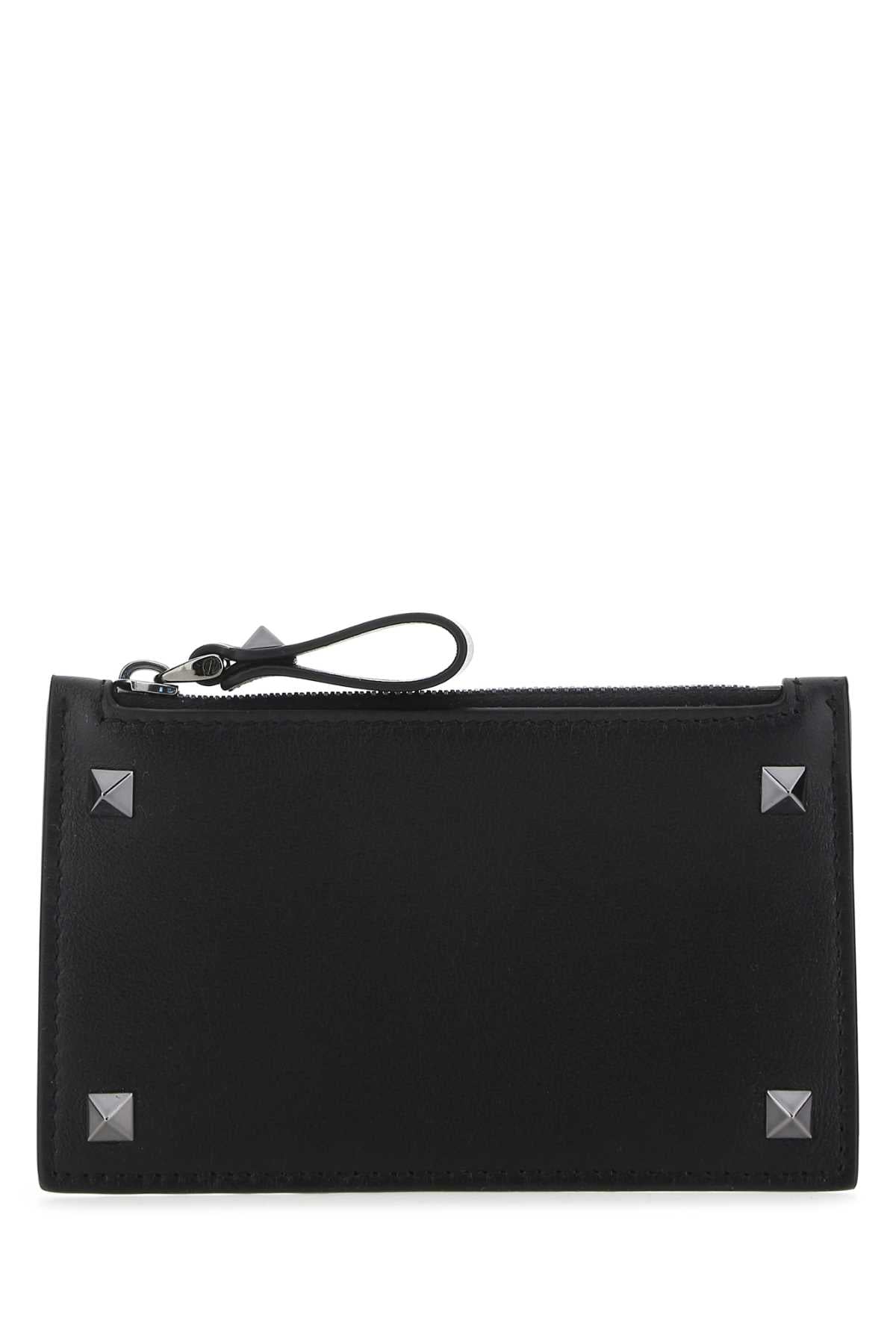 Valentino Garavani Men Black Leather Rockstud Card Holder