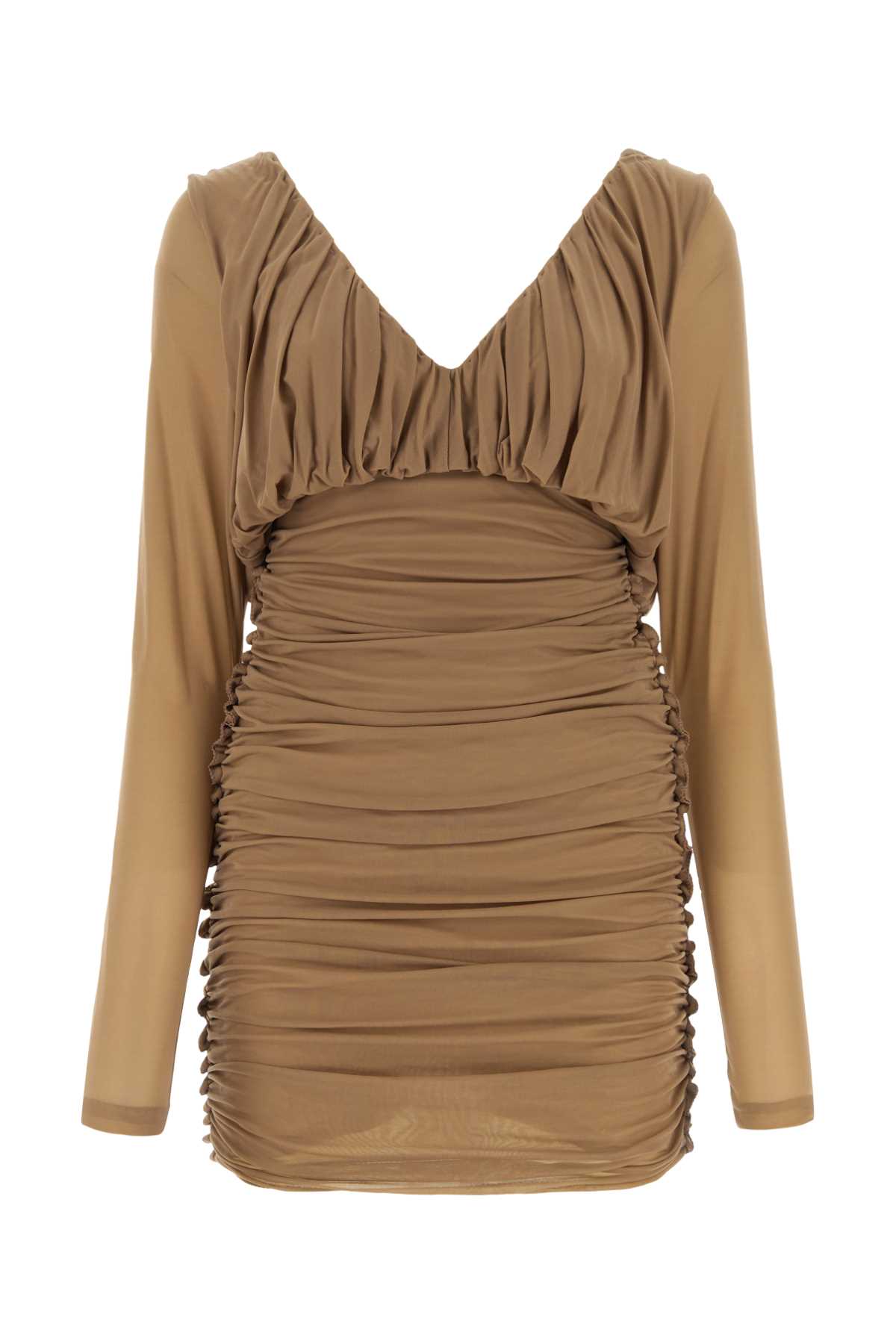 Saint Laurent Women Camel Jersey Mini Dress