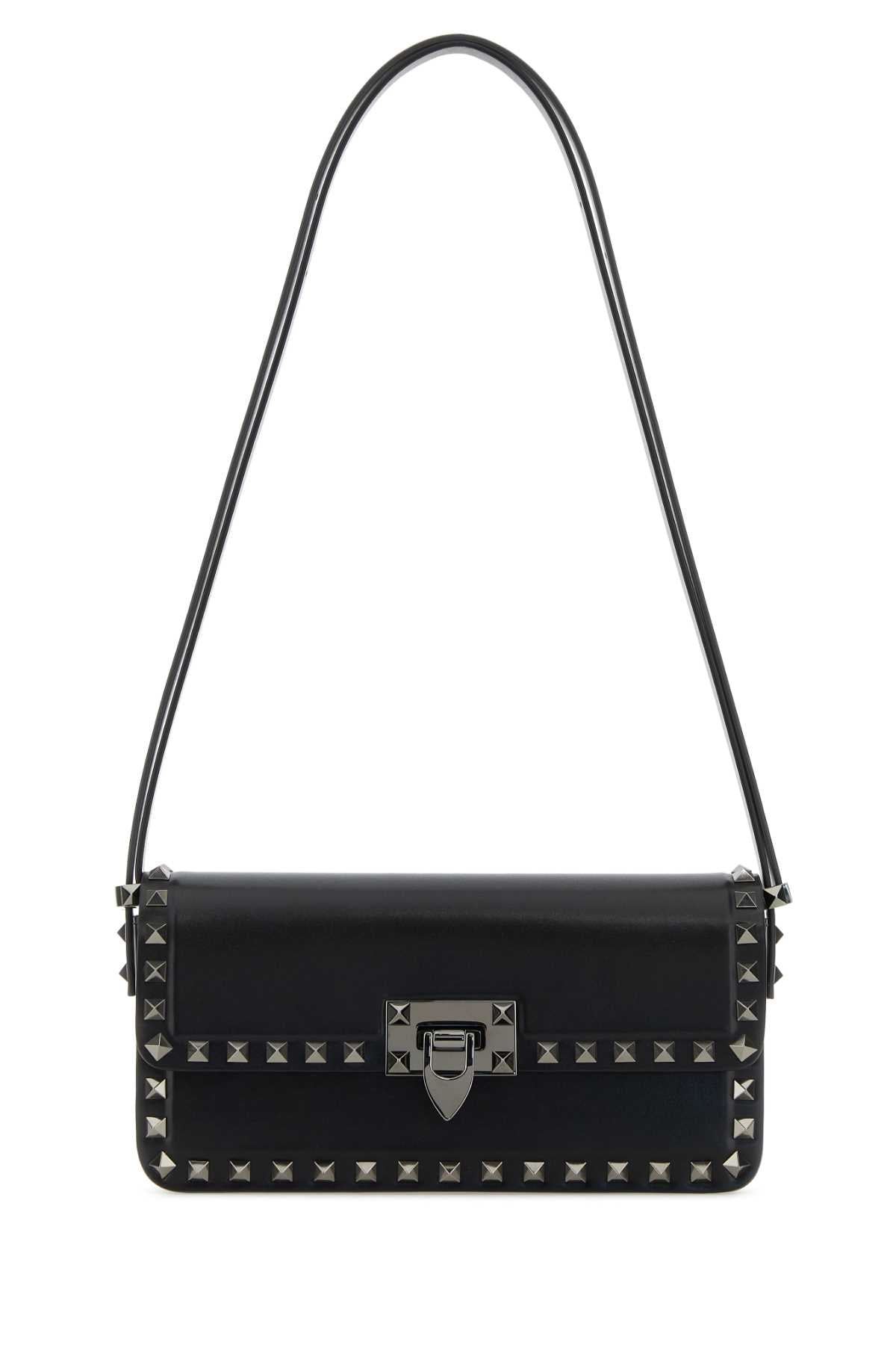 Valentino Garavani Women Black Leather Rockstud Shoulder Bag