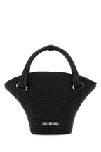 Balenciaga Women Black Straw Mini Beach Handbag