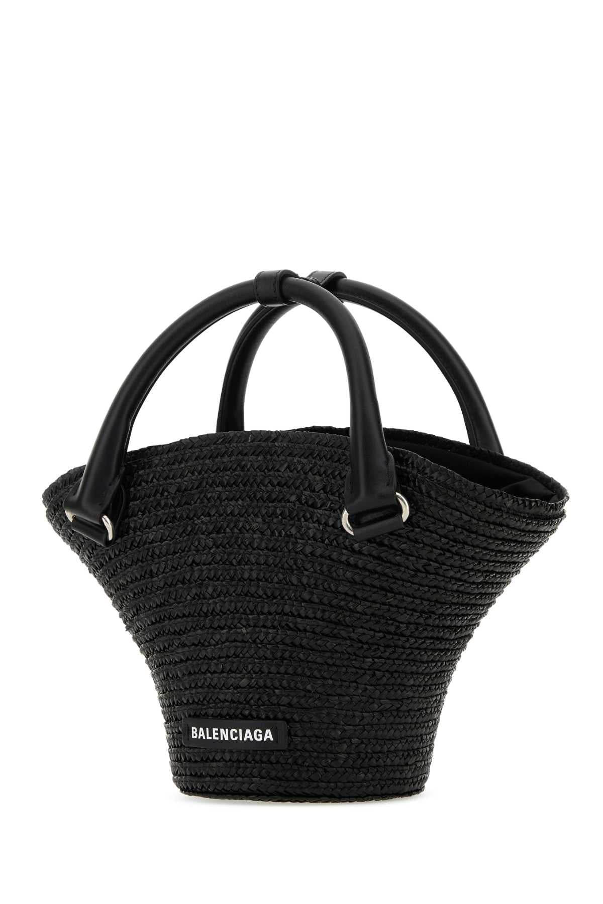 Balenciaga Women Black Straw Mini Beach Handbag