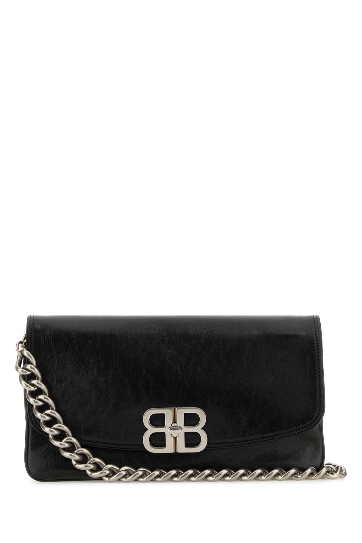 Balenciaga Women Black Leather Medium Bb Soft Flap Clutch