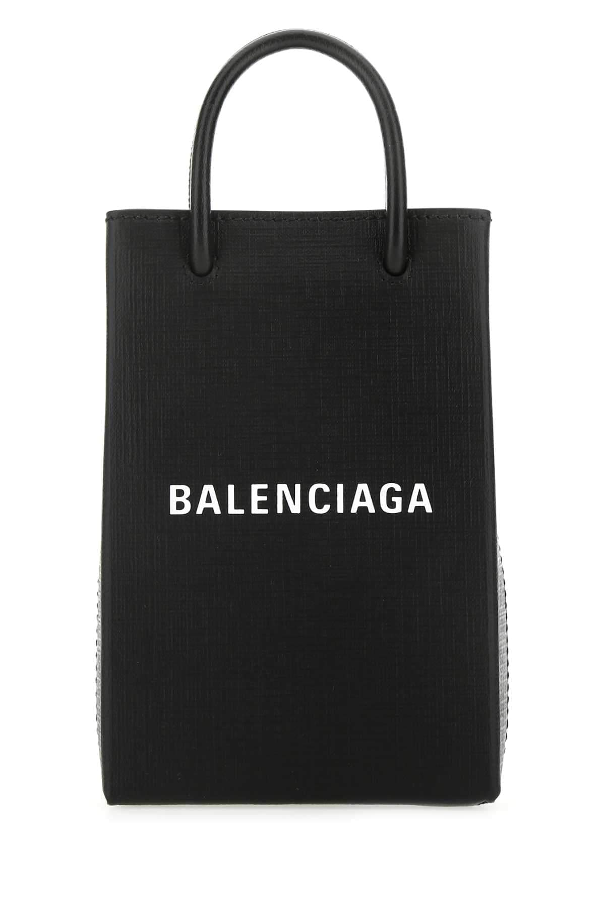 Balenciaga Women Black Leather Phone Case