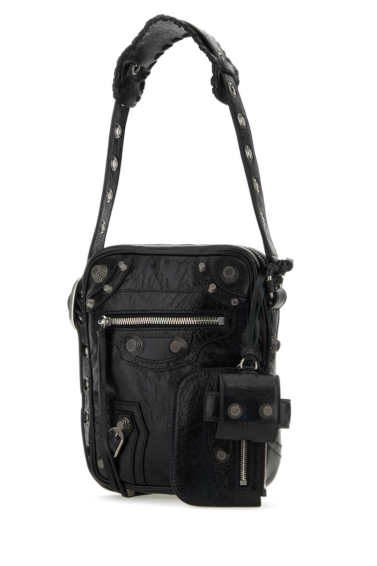 Balenciaga Men Black Leather Le Cagole Men Crossbody Bag