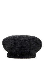 Prada Women Black Rafia Baker Boy Hat