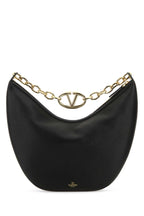 Valentino Garavani Women Black Leather Medium Hobo Vlogo Moon Shoulder Bag