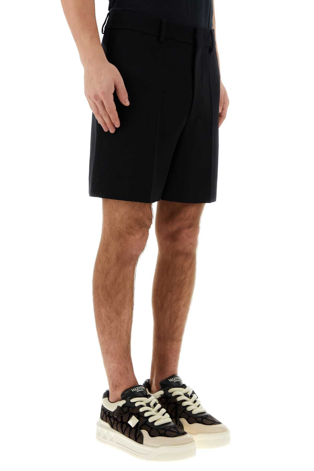Valentino Garavani Men Black Wool Bermuda Shorts