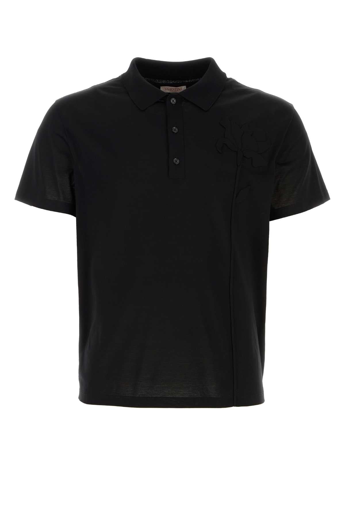 Valentino Garavani Men Black Cotton Polo Shirt