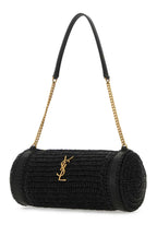 Saint Laurent Women Black Raffia And Leather Cassandre Shoulder Bag