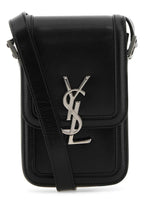 Saint Laurent Men Black Leather Phone Case