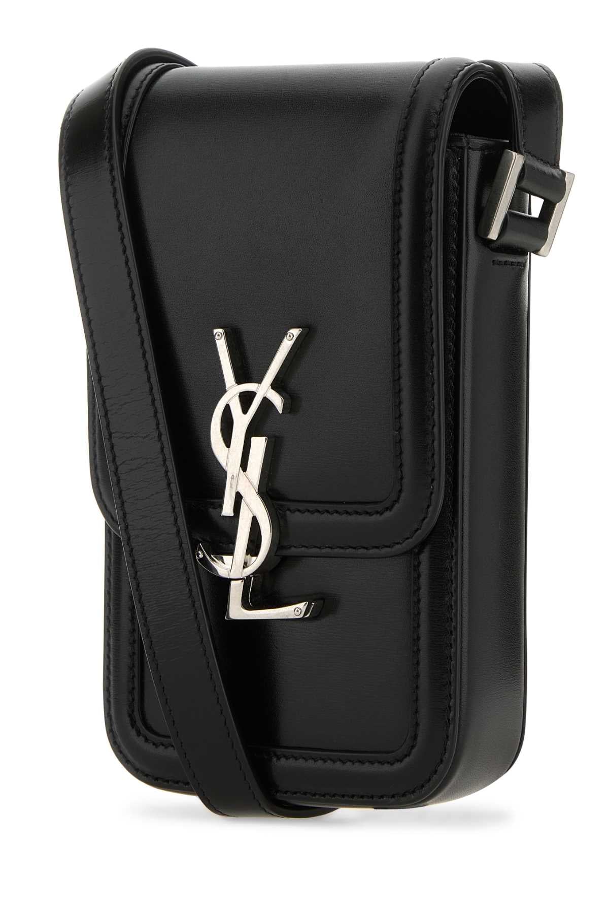 Saint Laurent Men Black Leather Phone Case
