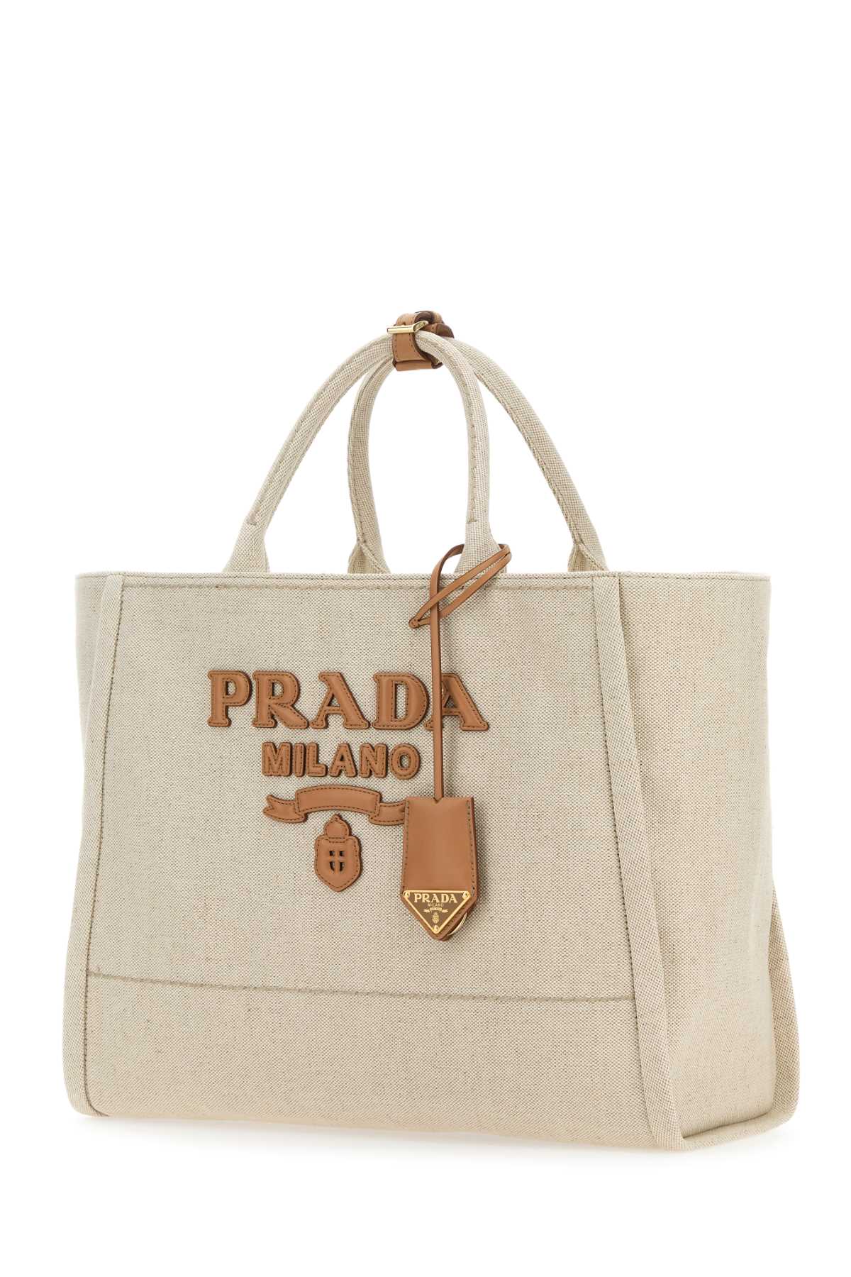Prada Women Sand Canvas Shopping Bag