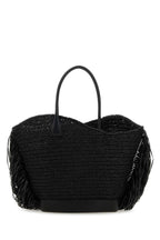 Salvatore Ferragamo Women Black Raffia And Leather Big Shopping Bag