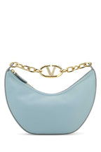 Valentino Garavani Women Light Blue Leather Small Hobo Vlogo Moon Handbag