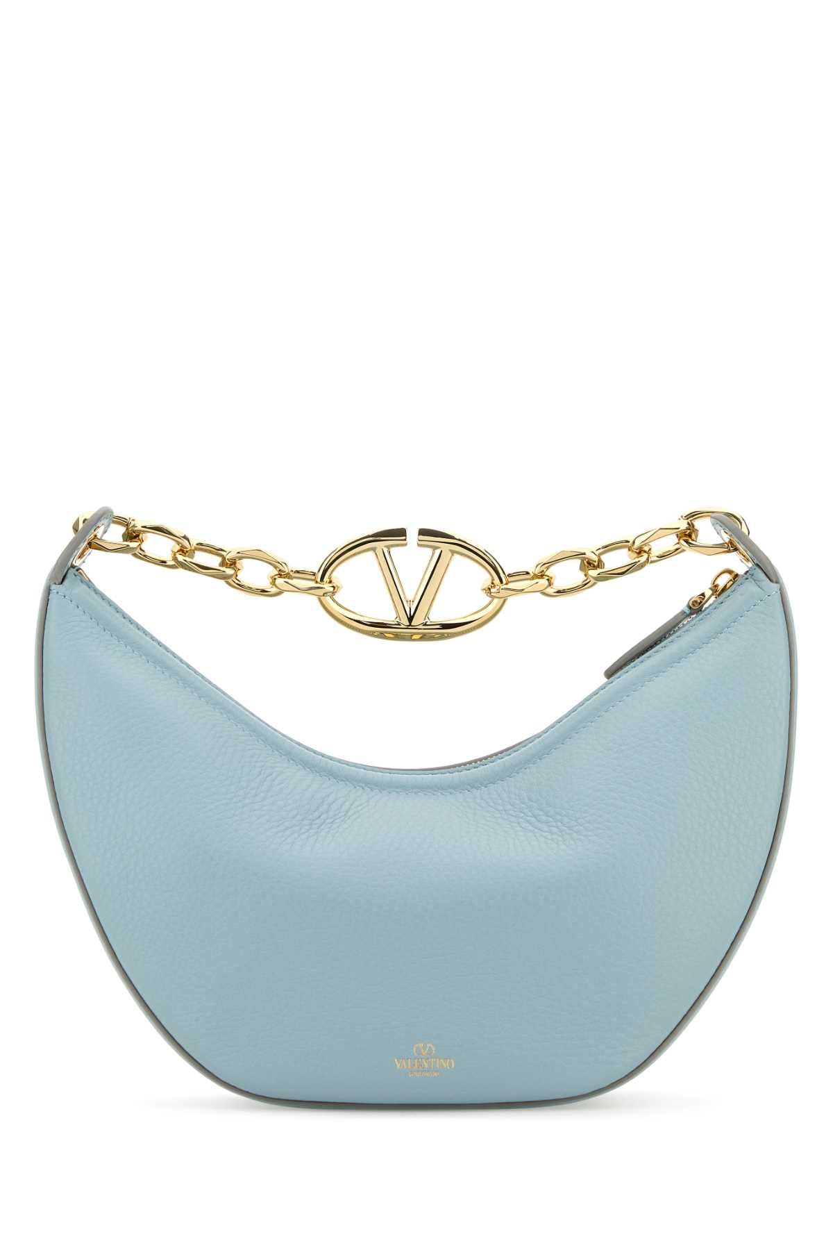 Valentino Garavani Women Light Blue Leather Small Hobo Vlogo Moon Handbag