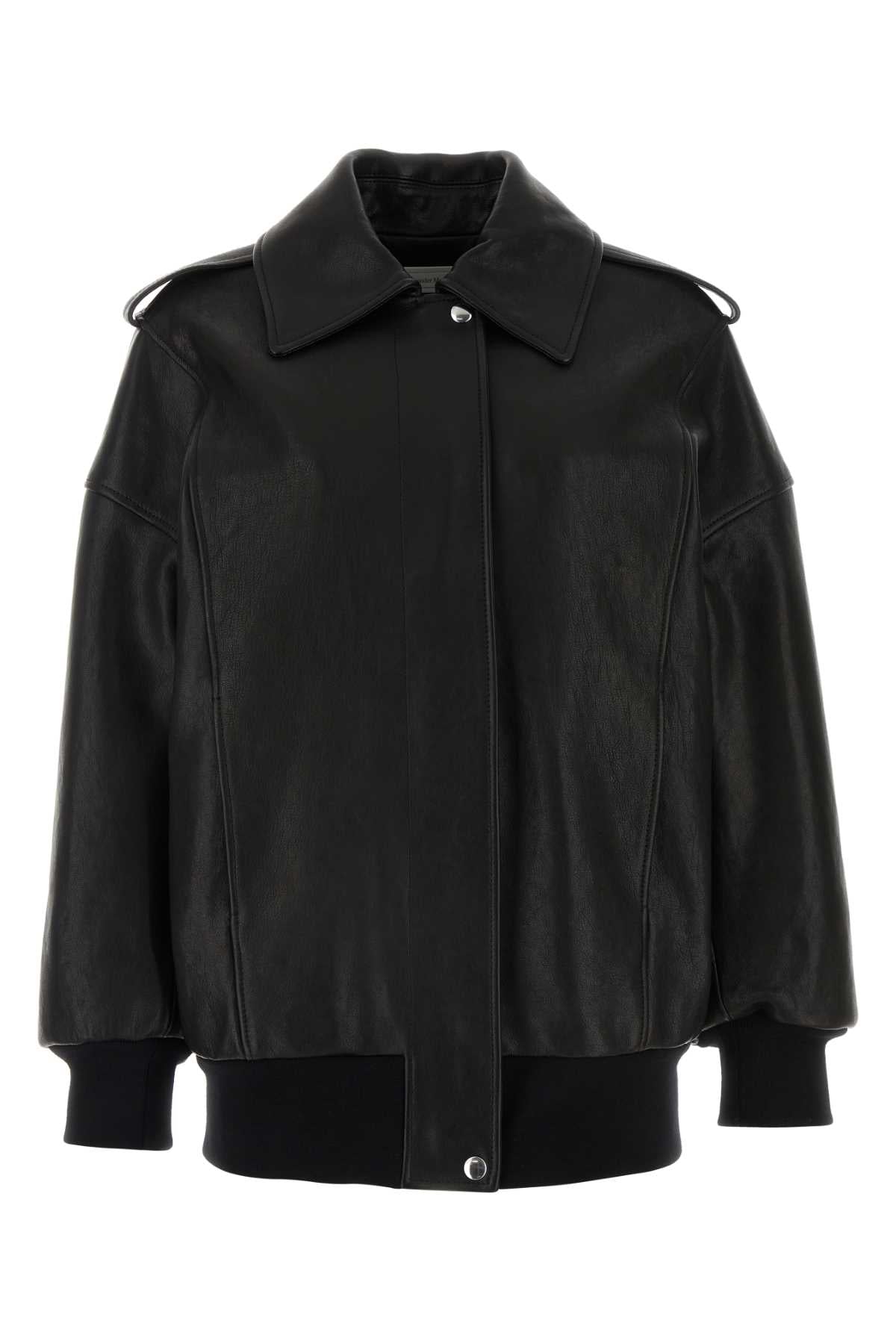 Alexander Mcqueen Women Black Leather Oversize Jacket