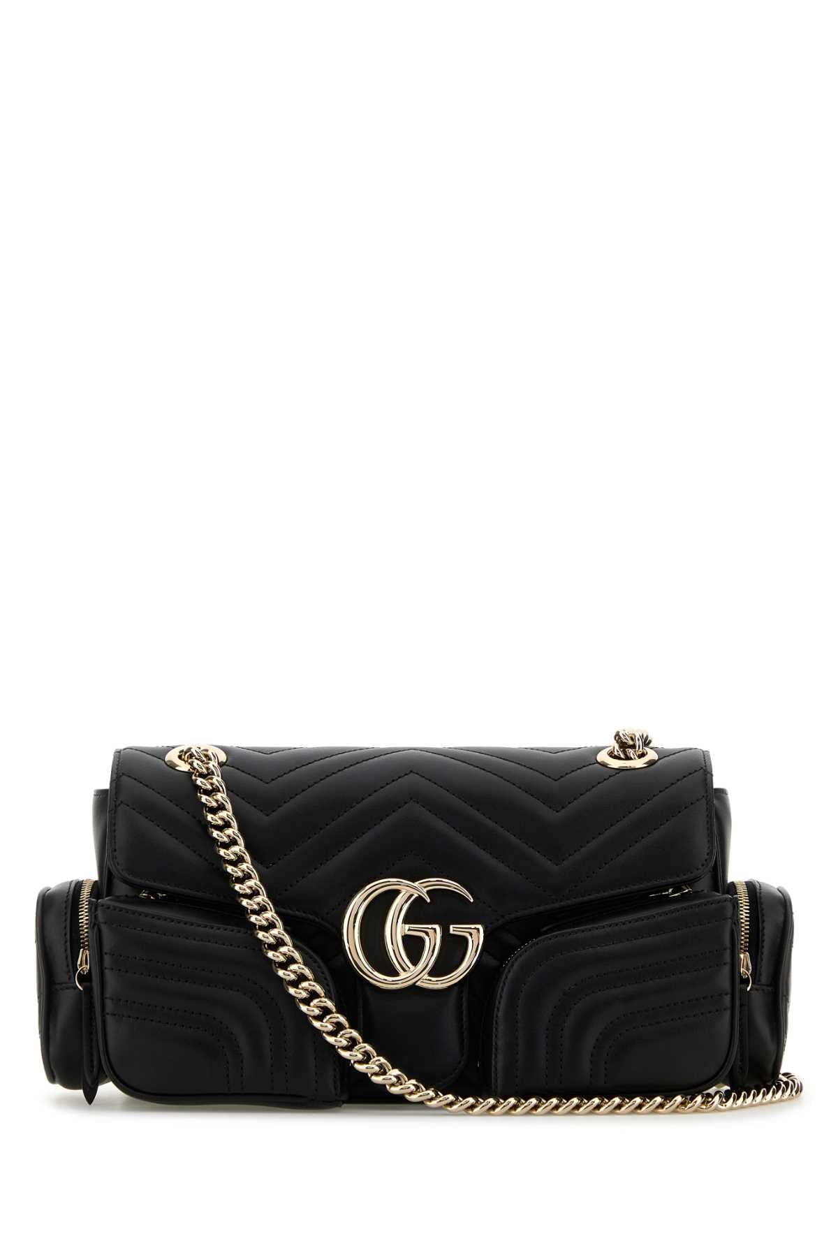 Gucci Women Black Leather Small Gg Marmont Shoulder Bag