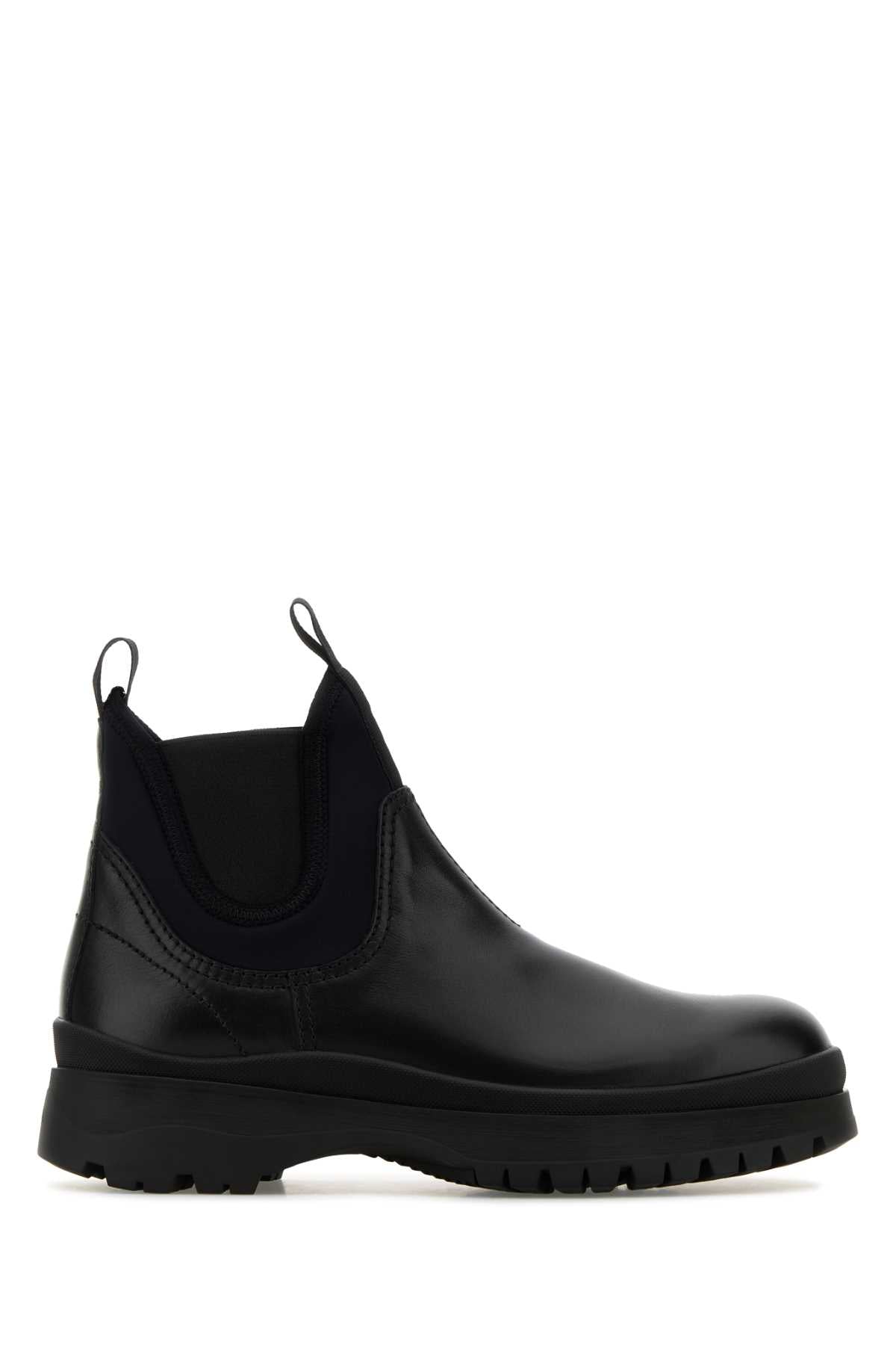 Prada Men Black Leather Ankle Boots