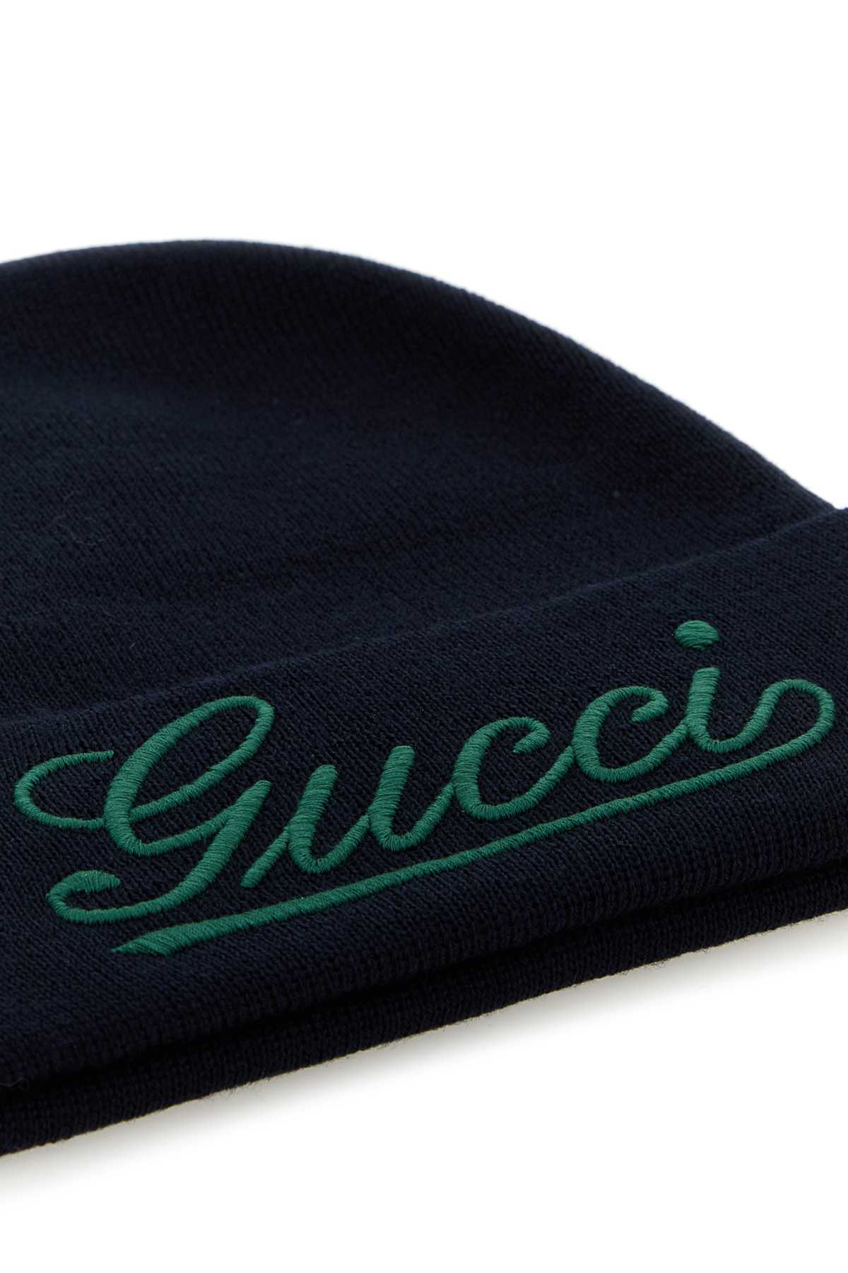 Gucci Men Dark Blue Wool Beanie Hat
