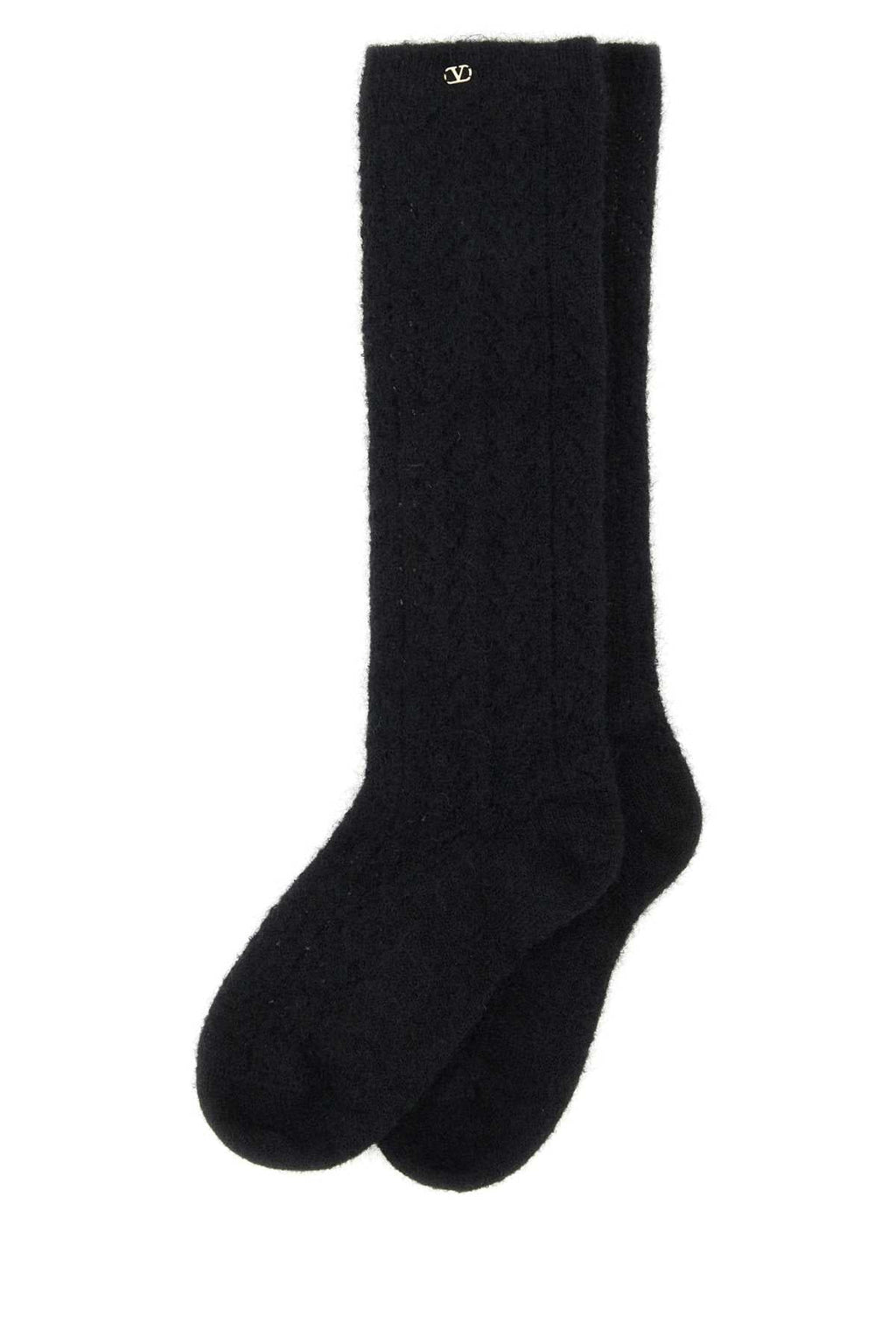 Valentino Garavani Women Black Stretch Mohair Blend Socks