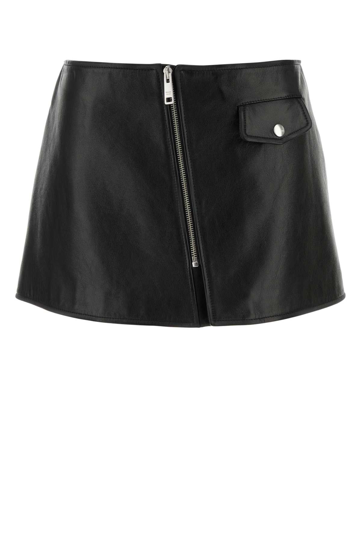 Prada Women Black Leather Mini Skirt