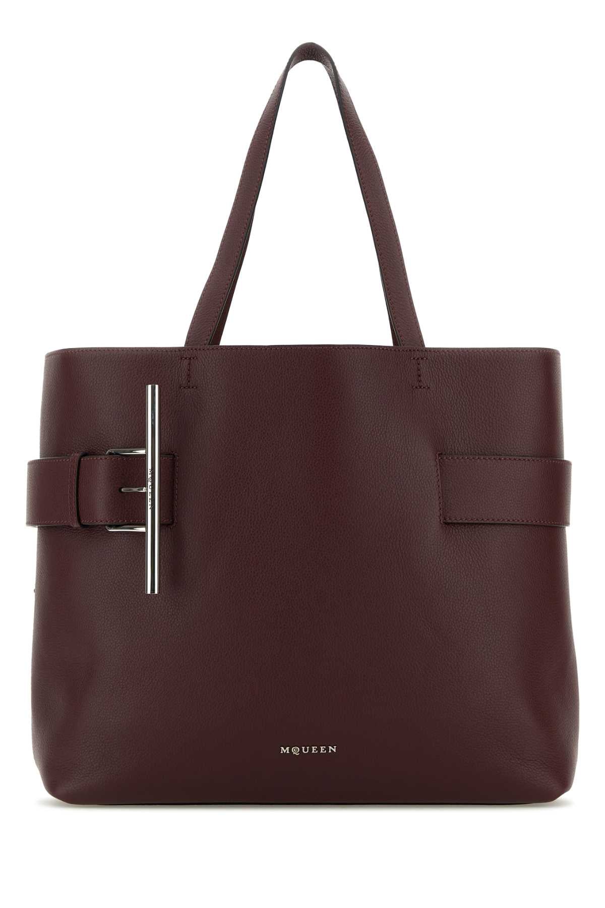 Alexander Mcqueen Women Tyrian Purple Leather T-Bar Shopping Bag